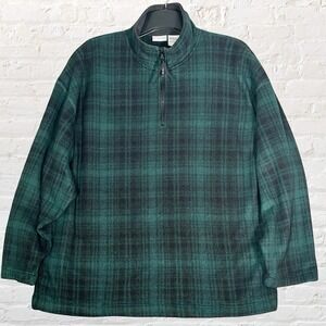 VTG‎ Bugle Boy Tartan Plaid 1/4 Zip Fleece Pullover Size XL Green Navy 90s Layer